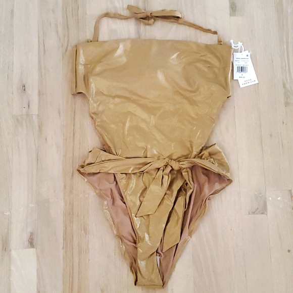 NWT Good American Womens Tie Front Gold Metallic One Piece Swimsuit Size 4 XL - Picture 6 of 8